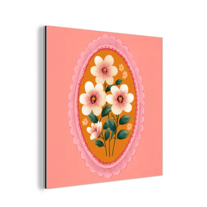 Illustratie - Bloemen - Rand - Roze aluminium wit klein -3d
