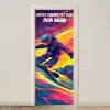 Snowboarder im Neon-Style auf bunter Piste mit personalisierbarem Namensfeld. deurposter klein -3d_beige