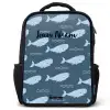 Walvis met golven patroon blauw Rugzak - Zwart middel -3d