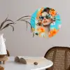 Bloemen - Vrouw - Zonnebril - Blauw Wandcirkel behangsticker klein -sfeer3