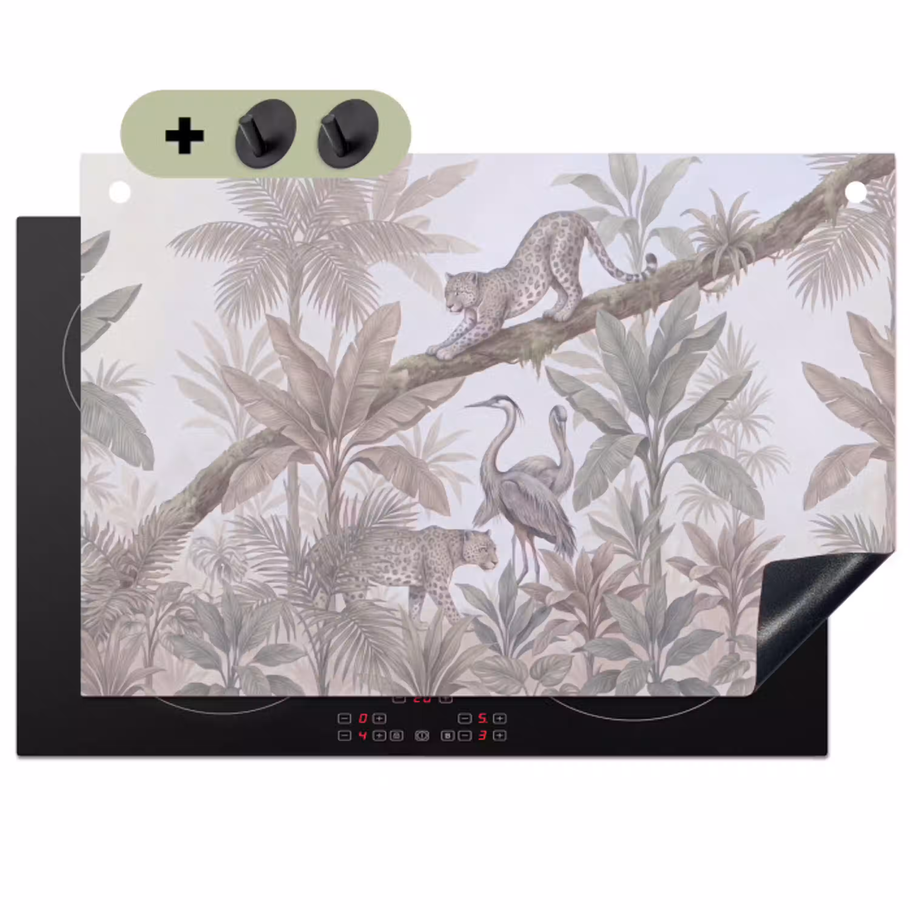Kat - Vogel - Jungle - Illustratie - Dieren Inductie beschemer met haakjes klein -3d