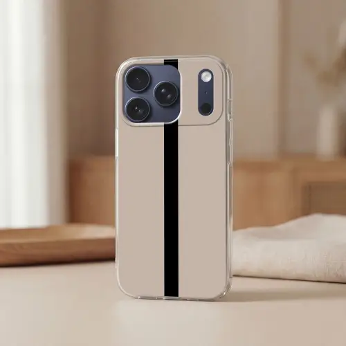Beige - Zwart - Streep - Minimalistisch Telefoonhoesje iPhone 17 Pro klein -sfeer2