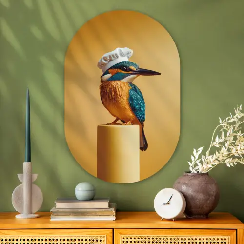 Ijsvogel - Pilaar - Koksmuts - Vogel Wandcirkel Ovaal Glas middel -sfeer2