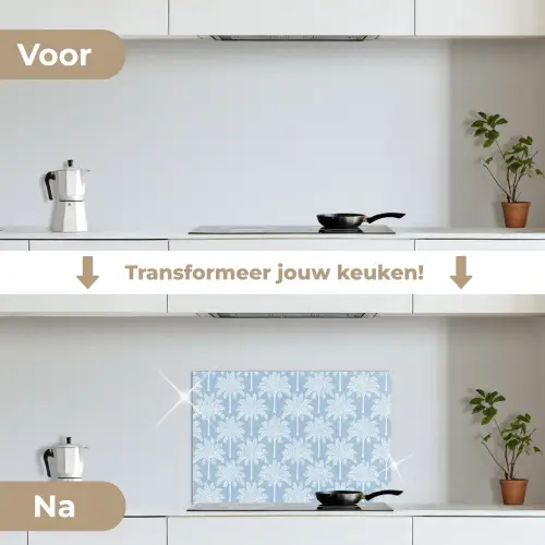 Palmboom - Modern - Blauw keuken achterwand spatscherm klein 900 -voor_na_NL