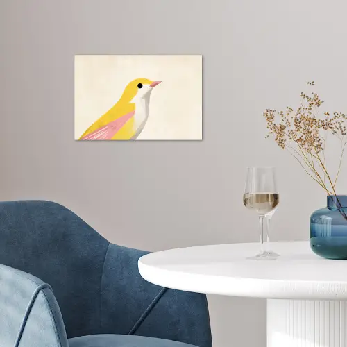 Vogel - Minimalistisch - Geel poster papier klein -sfeer3