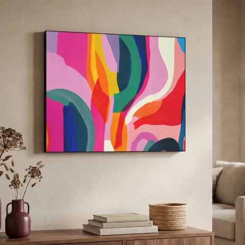 Vormen - Golvend - Abstract - Felroze Textielframe - compleet frame klein -sfeer3