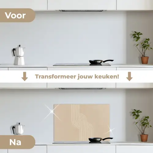 Parallelle lijnen - Lichte textuur - Beige keuken achterwand spatscherm klein -voor_na_NL