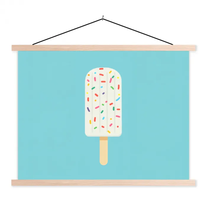 Ijsje - Stokje - Sprinkles - Lichtblauw textielposter latten blank klein -3d