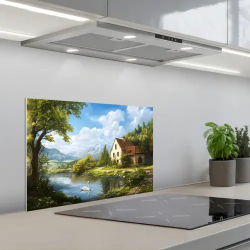 Zwaan - Bomen - Rust keuken achterwand spatscherm klein -3d_schuin