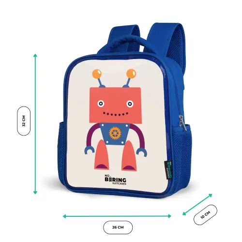 Rode robot met vierkant hoofd Kinderrugzak - Blauw middel -productfoto_formaten