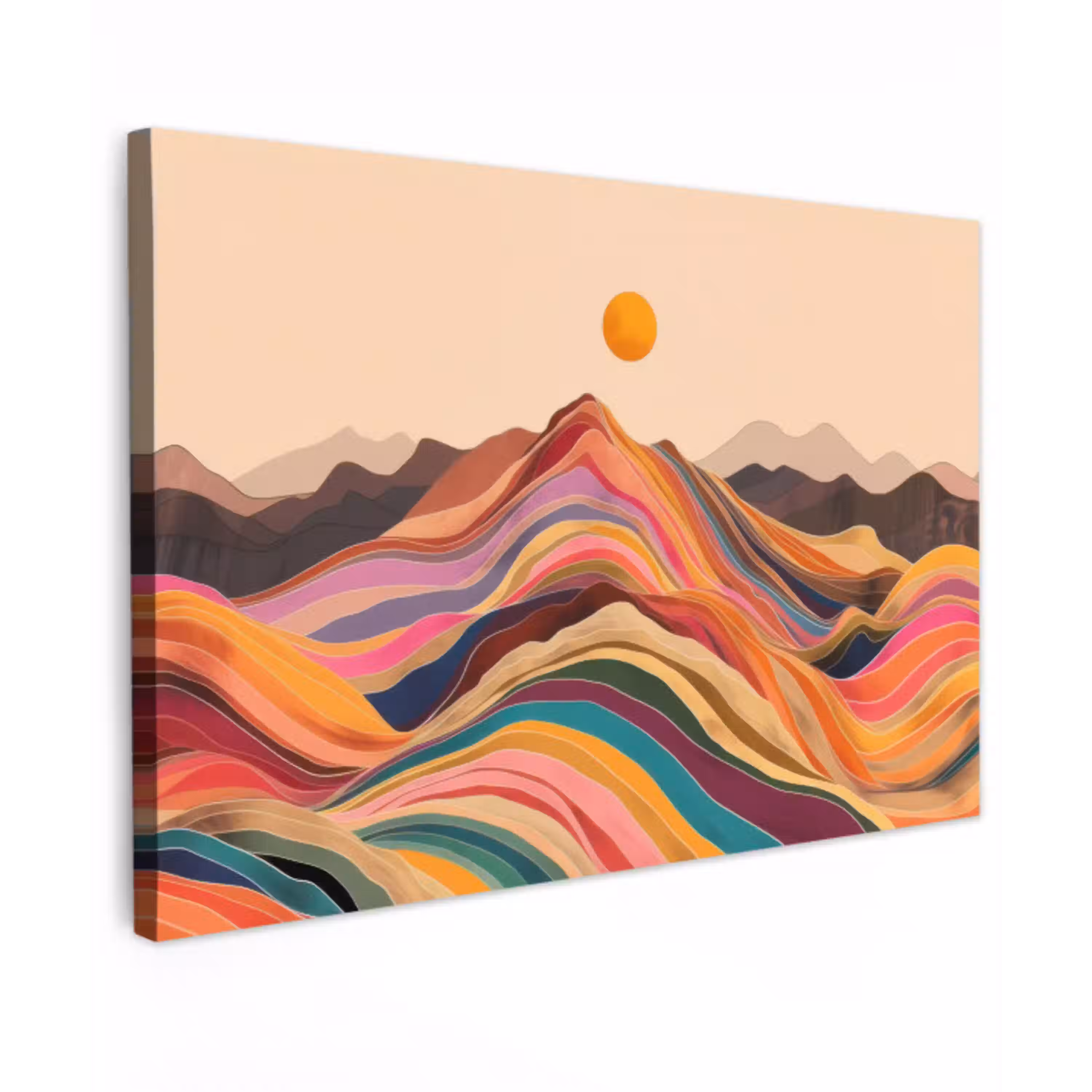 Zon - Kleurrijk landschap - Bergen canvas 2cm klein -z3d