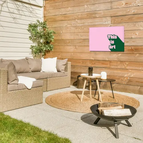 Groen - Teskt - This is art - Roze Tuinposter op houten frame 2 cm dik klein -sfeer2