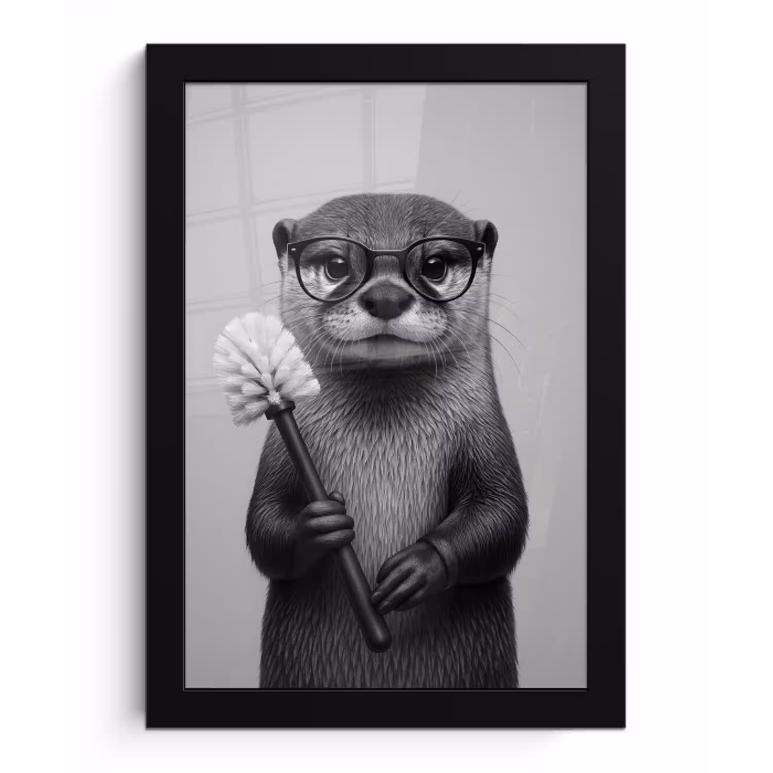 Otter - Wc-borstel - Bril - Zwart - Wit fotolijst zwart zonder passe partout klein -3d