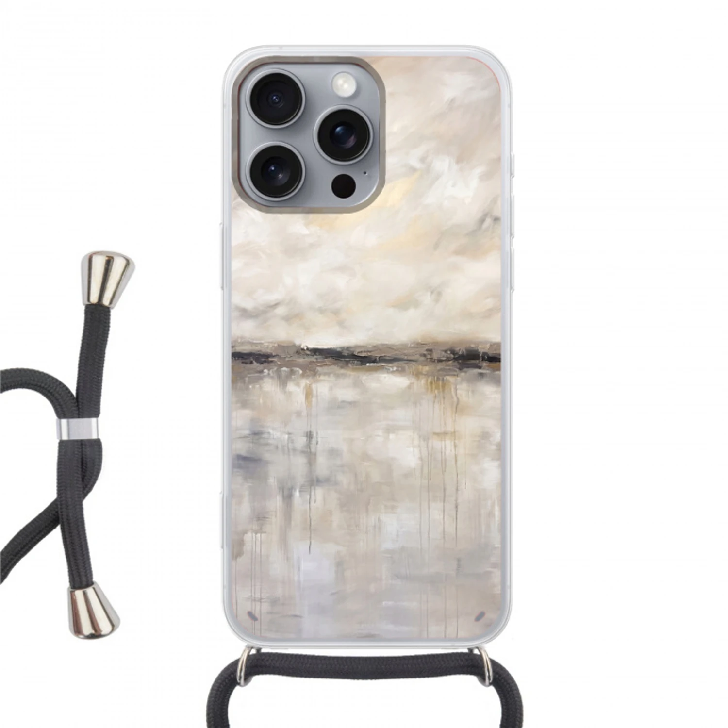 Landschap - Horizon - Natuur - Abstract - Neutraal Hoesje iPhone 16 Pro Max met koord klein -3d