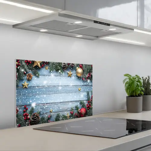Kerstomlijsting - Sneeuw - Meerkleurig keuken achterwand spatscherm klein -3d_schuin