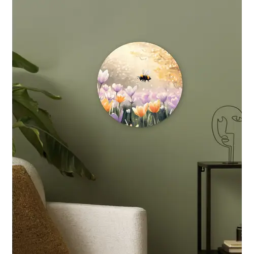 Viooltjes - bij - Zonlicht Wandcirkel kunststof plaat 5mm dik klein -sfeer3