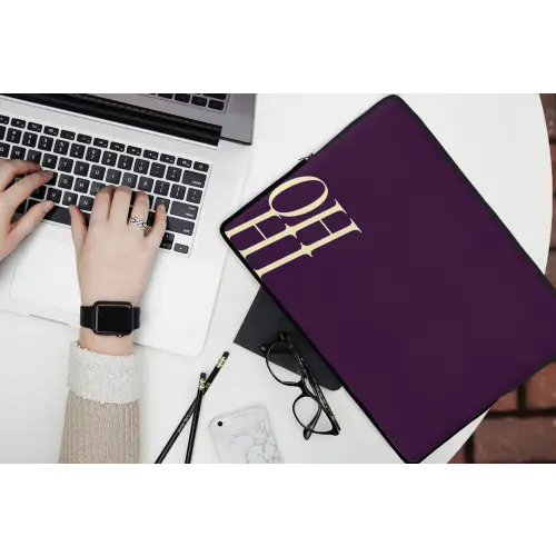 Oh hi - Paars - Cursief laptophoes neopreen klein -bureau