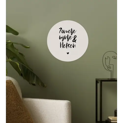 Tekst - Wijn - Zonnetje, wijntje & kletsen - Quotes Wandcirkel behangsticker klein -sfeer2