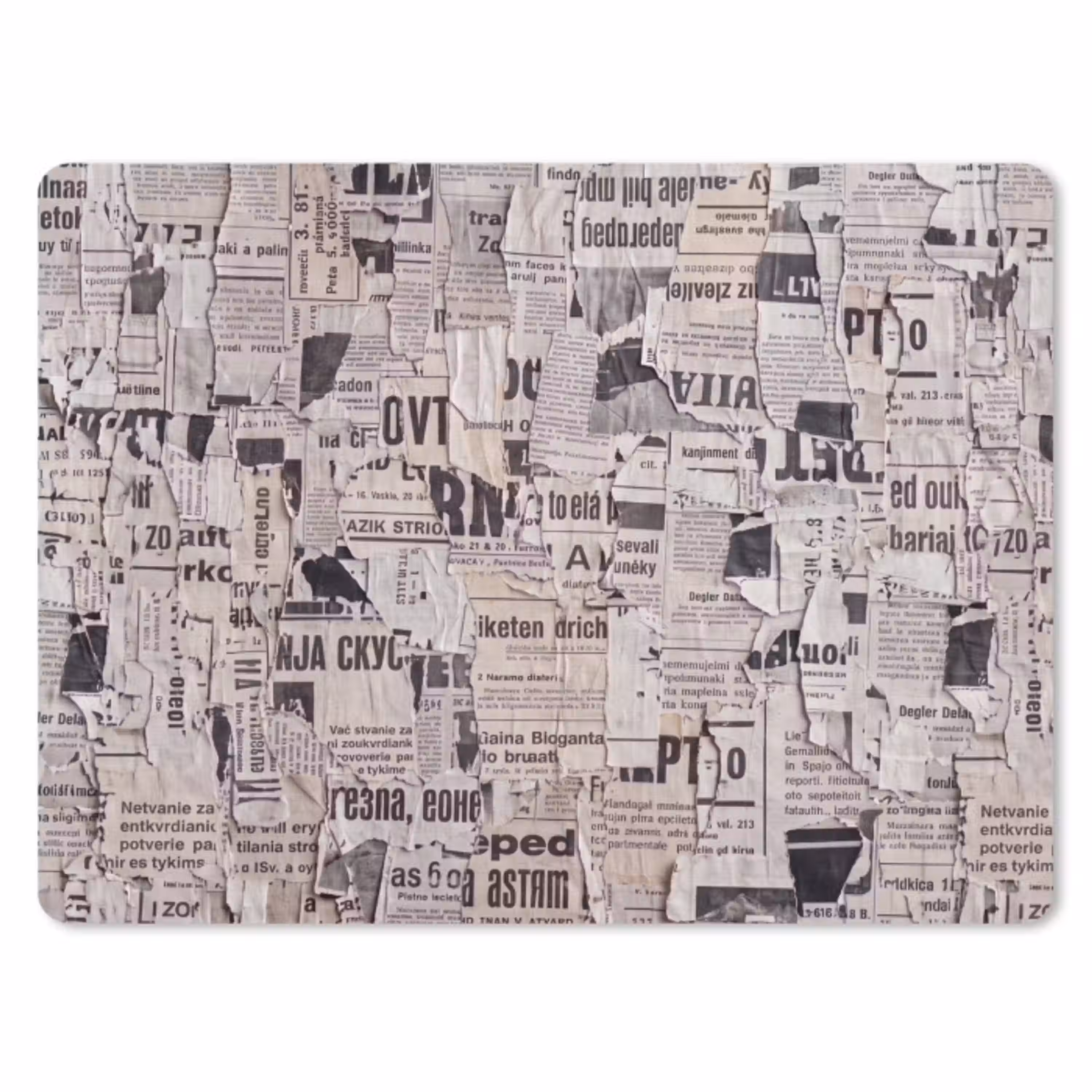 Krant - Gescheurd - Textuur - Abstract - Zwart-wit muismat rubber klein -3d