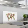 Wereldkaart - Bloemen - Subtiel keuken achterwand spatscherm klein -3d_schuin