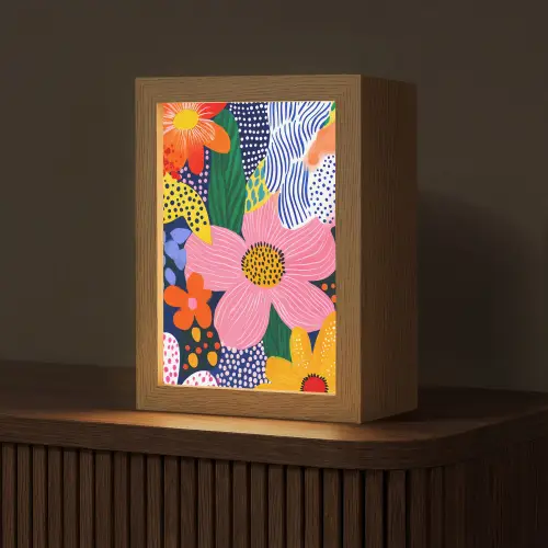 Kleurrijk - Bloemen - Abstract - Stippen Light Box met kabel (Tafellamp) klein -z3d_website