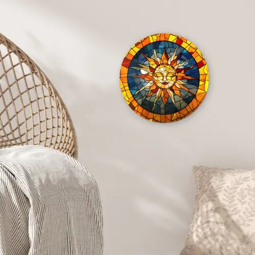 Mozaïek - Zon - Geel - Cirkel Wandcirkel kunststof plaat 5mm dik klein -sfeer5