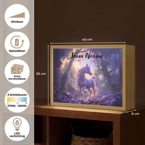 Eenhoorn - Paars - Sprookje - Fantasy dier Light Box met batterij (Wandlamp kind) middel -USP_websiteoverzichtNL