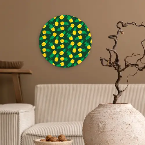 Donkergroen - Ananas - Bladeren Wandcirkel plexiglas klein 852 -sfeer1