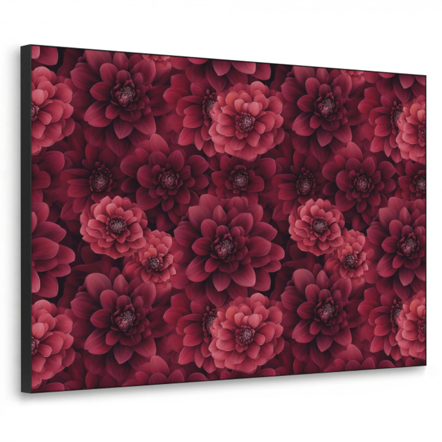 Dahlias - Bloemen - Rood Textielframe zwart klein 947 -3d