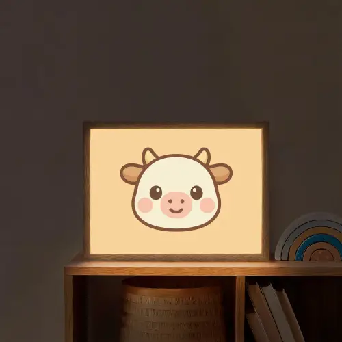 Koe - Oranje - Cartoon Light Box met batterij (Wandlamp kind) middel -sfeer1_kind