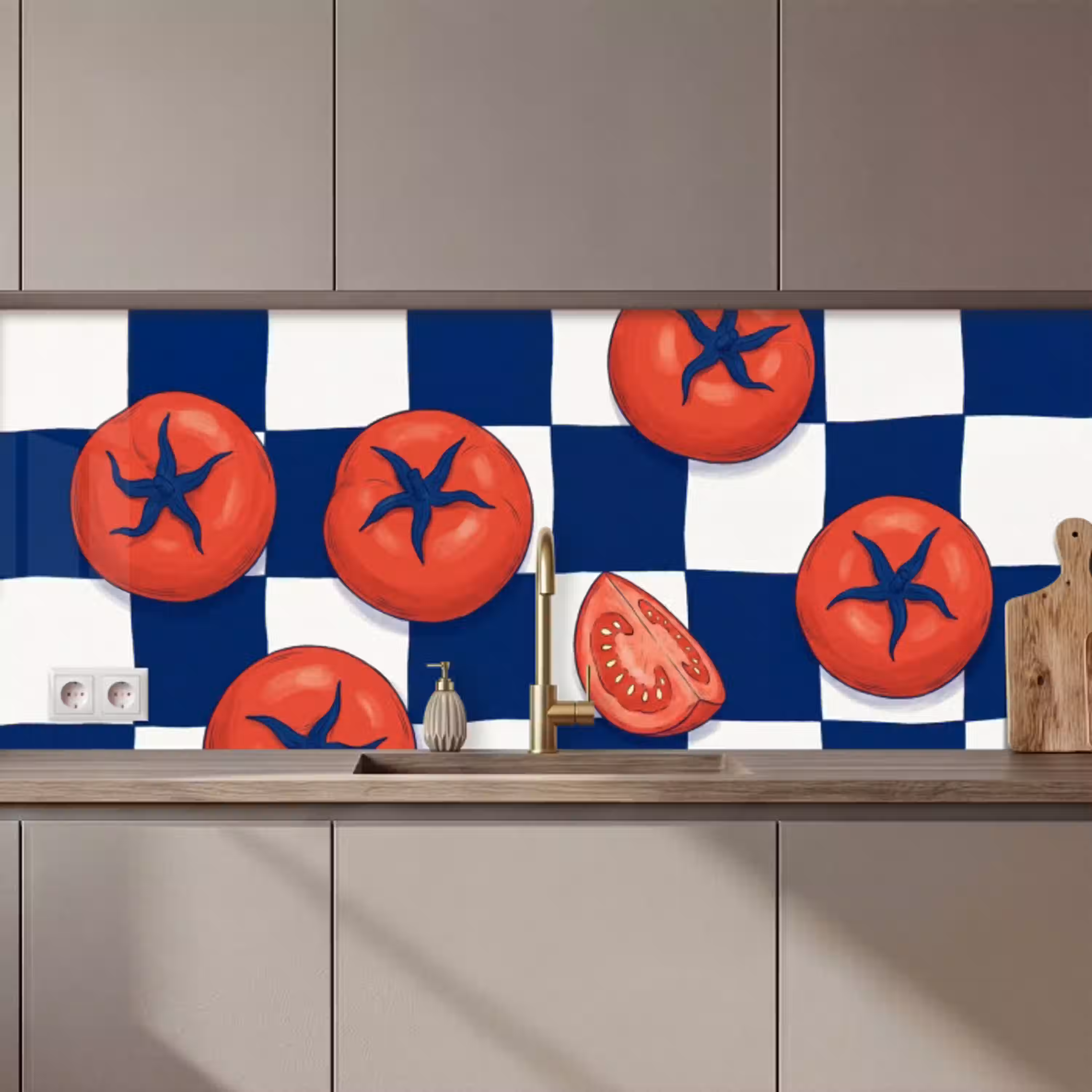 Eten - Tomaten - Keuken - Illustratie - Rood-Blauw keuken achterwand 2 middel zz_3dshopping
