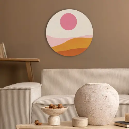 Zon - Heuvels - Abstract - Roze Akoestische PET Vilt - Rond klein -sfeer1