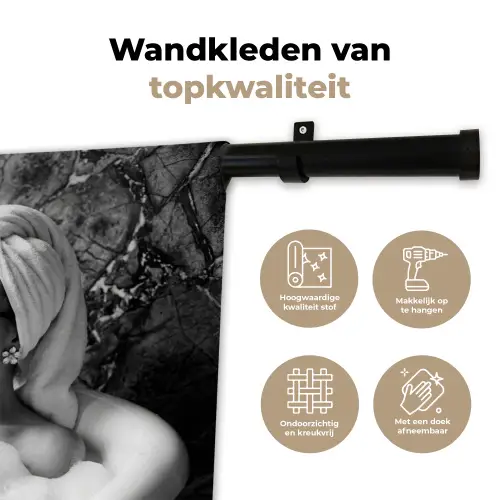 Relaxt - Bad - Zwart - Wit Wandkleed katoen klein -sfeer2