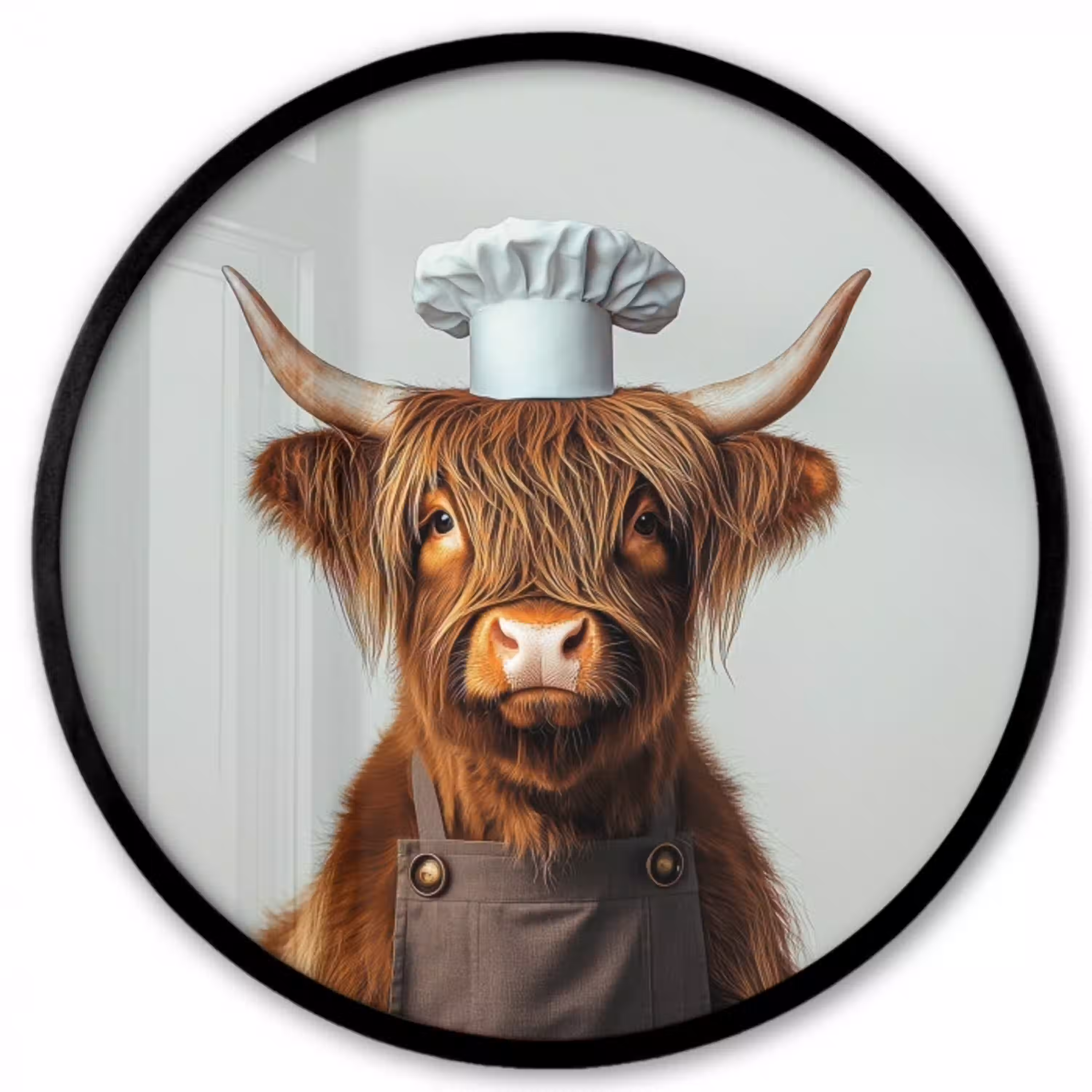 Schotse Hooglander - Bruin - Hoorns - Kokskleding Fotolijst rond zonder passe partout klein -3d