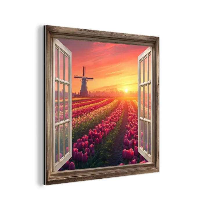 Doorkijk - Tulpen - Zonsondergang - Bloemen - Kleurrijk aluminium wit klein -3d