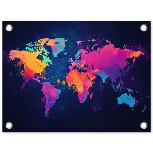 Wereldkaart - Kleurrijk - Graffiti tuinposter los doek klein -3d
