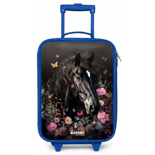 Zwart paard in bloei Kinderkoffer - Blauw klein -zz3dotto