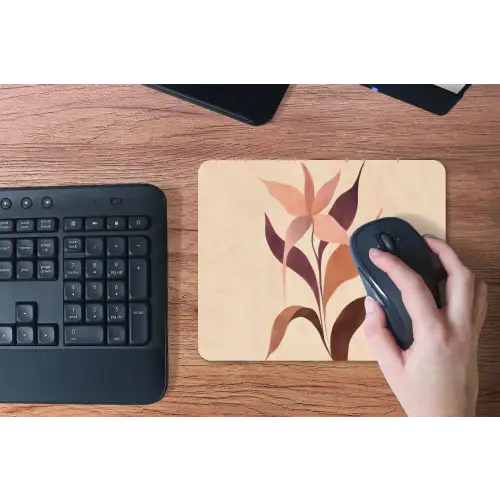Minimalistisch - Bloem - Bladeren - Beige muismat rubber klein -toetsenbord