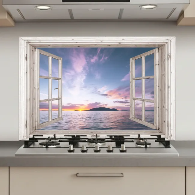 Doorkijk - Zee - Eiland keuken achterwand spatscherm klein -3d_website