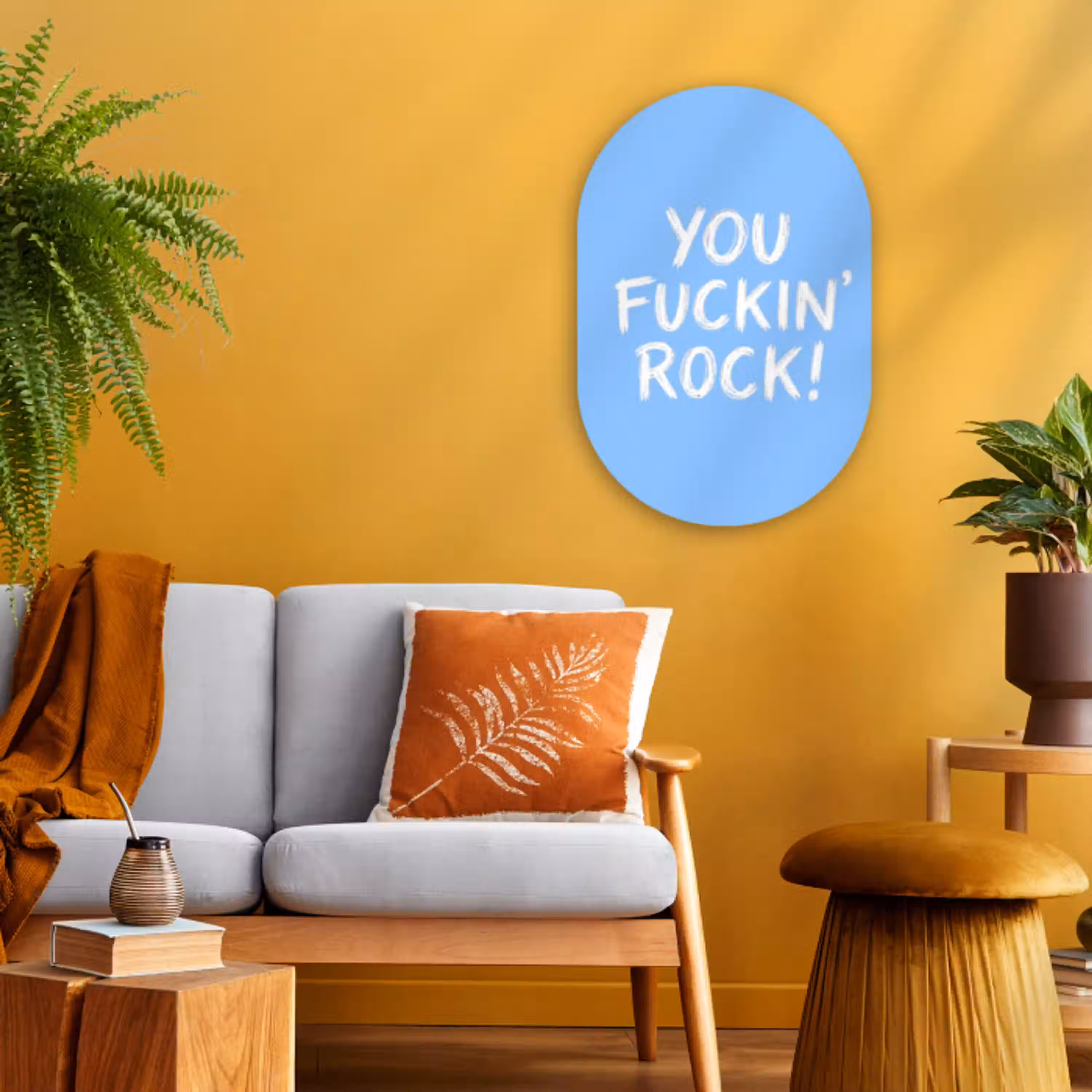Blauw - Wit - You fuckin rock Wandcirkel Ovaal Forex klein -sfeer4