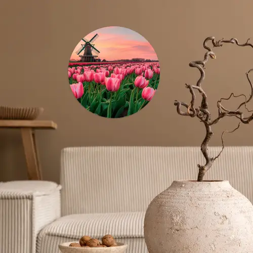 Tulpen - Molen - Nederland Wandcirkel behangsticker klein -sfeer1