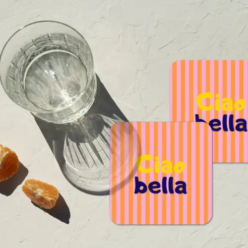 Verticaal - Strepen - Oranje - Ciao bella onderzetter kurk middel -sfeer4