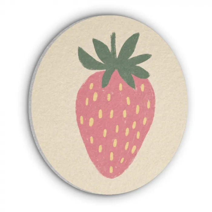 Aardbei - Minimalistisch - Rood - Fruit Akoestische PET Vilt - Rond klein -3d