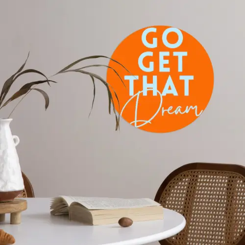 Oranje - Blauw - Go get that dream Wandcirkel behangsticker klein -sfeer3