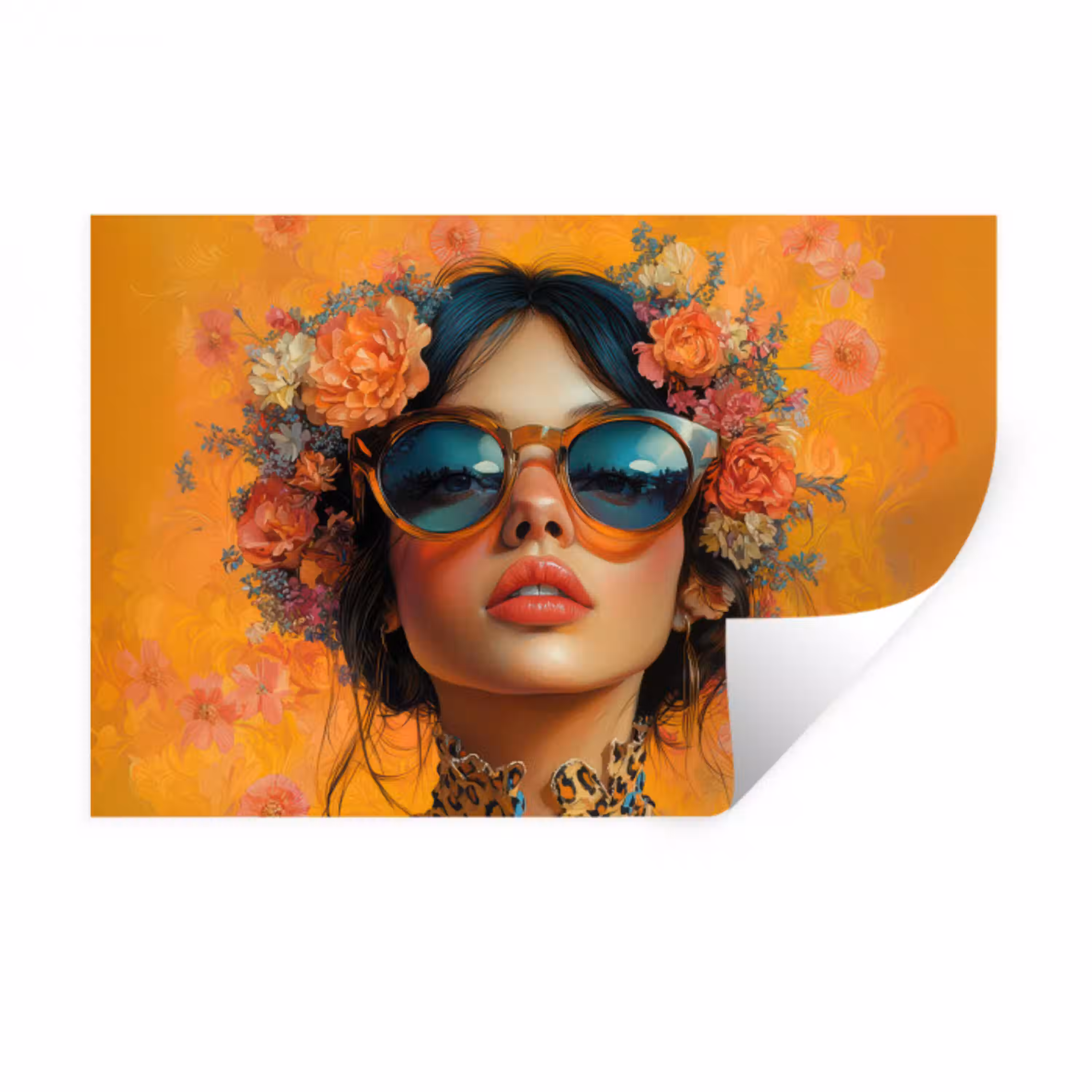 Vrouw - Bloemen - Aesthetic - Oranje Muursticker klein -3d