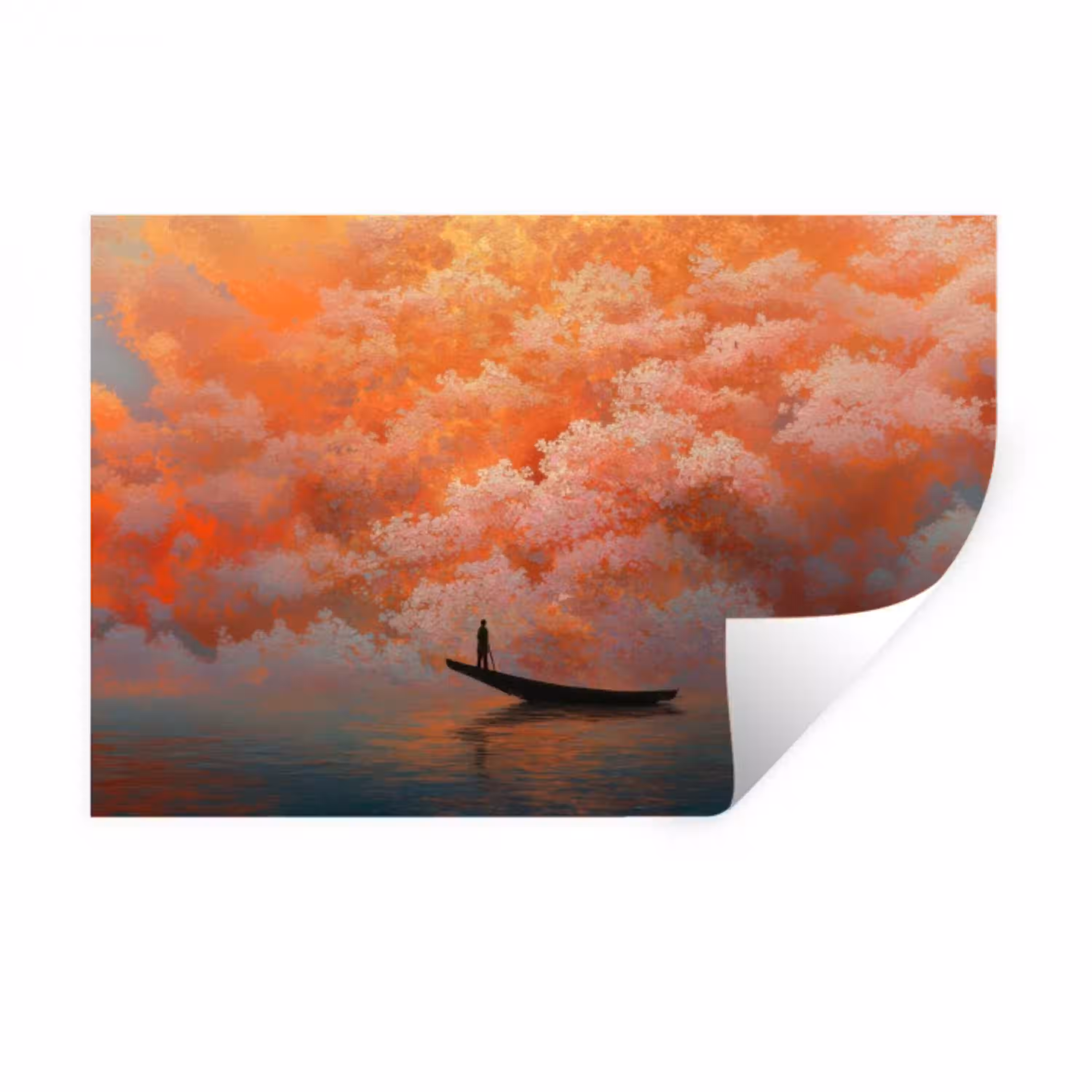 Zee - Boot - Wolken - Oranje Muursticker klein -3d