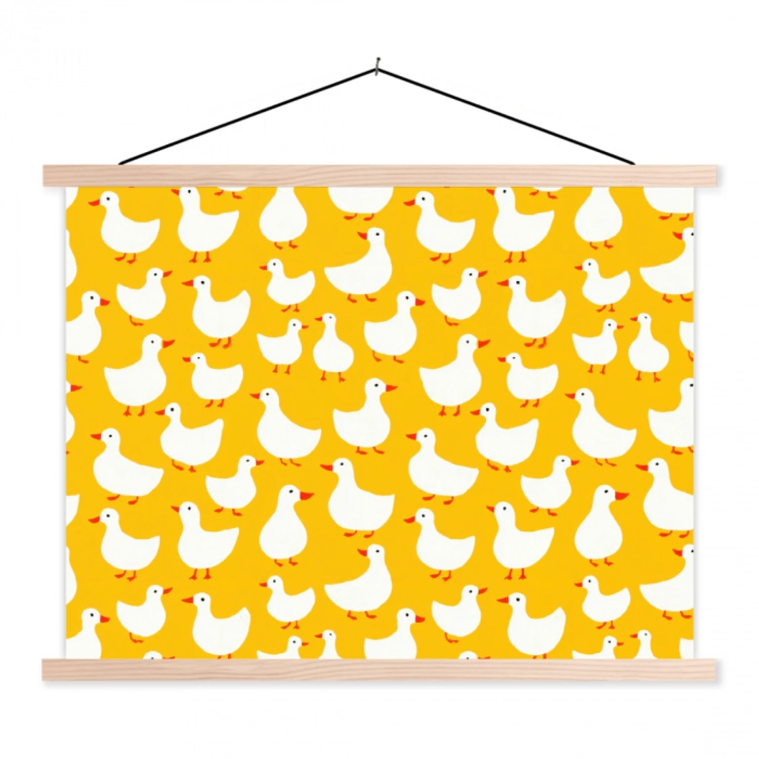 Eendjes - Patroon - Geel textielposter latten blank klein 122 -3d