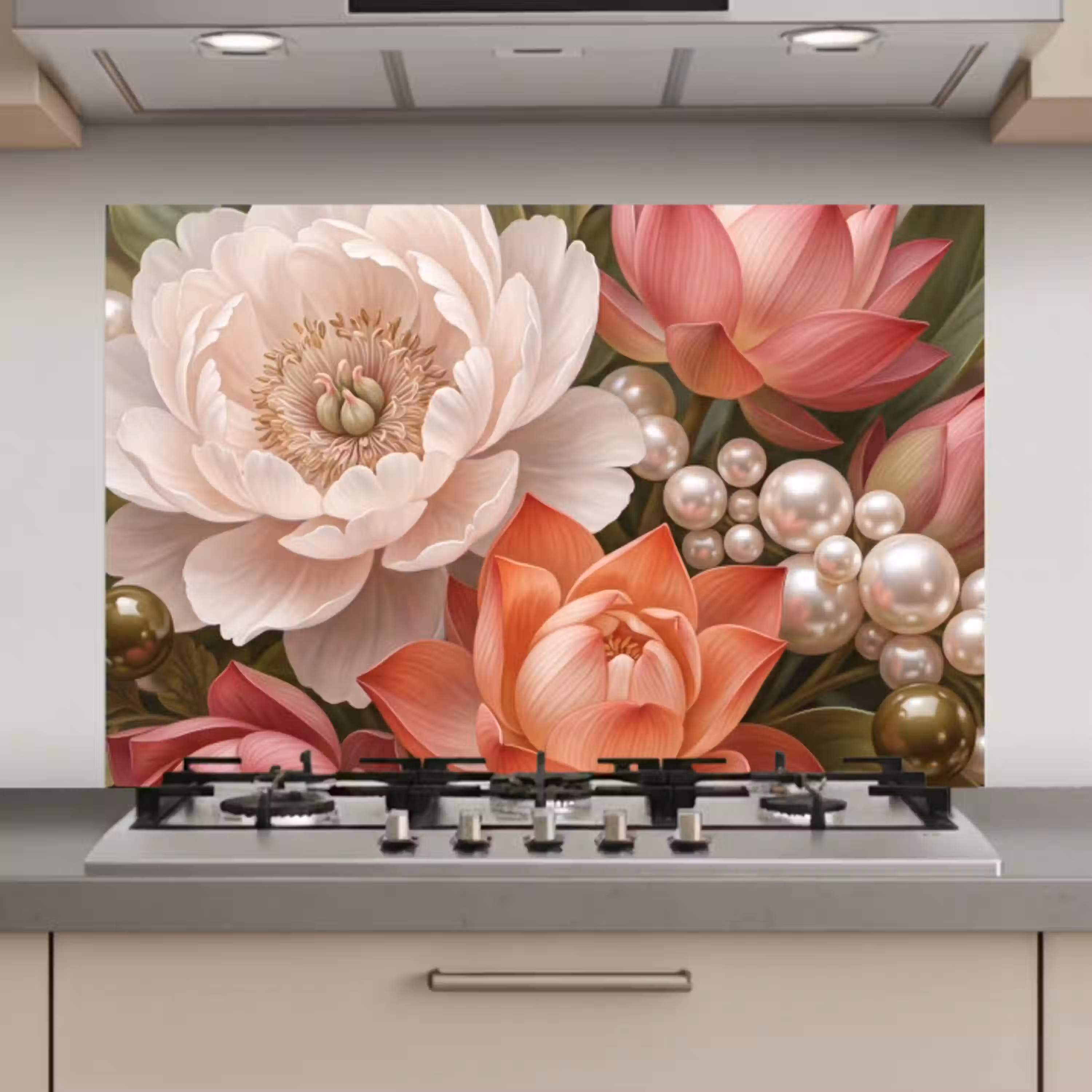 Bloemen - Parels - Elegant - Roze - Wit keuken achterwand spatscherm klein -3d_website