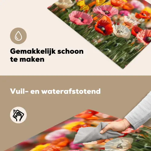 Bloemenveld - Klaprozen - Kleurrijk Inductie beschemer met haakjes klein -ky-schoon-nl