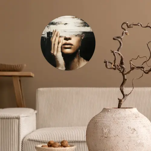 Hand - Gezicht - Strepen - Abstract Wandcirkel behangsticker klein -sfeer1